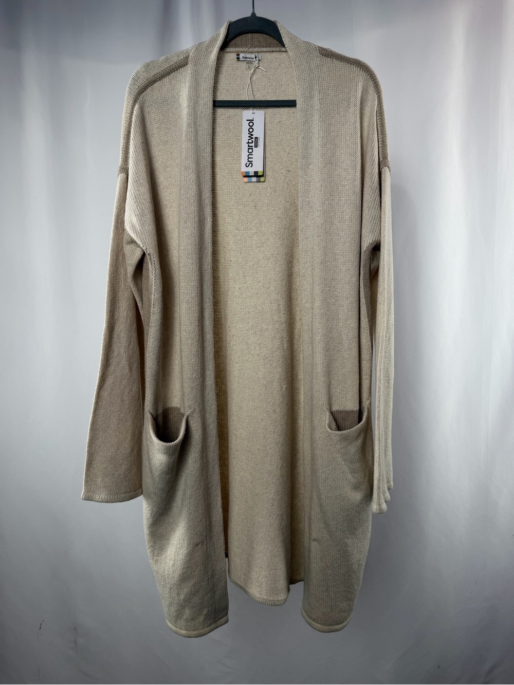 NWT Smartwool Cozy Lodge Sweater Duster Long Cardigan Natural Heather Size Large
